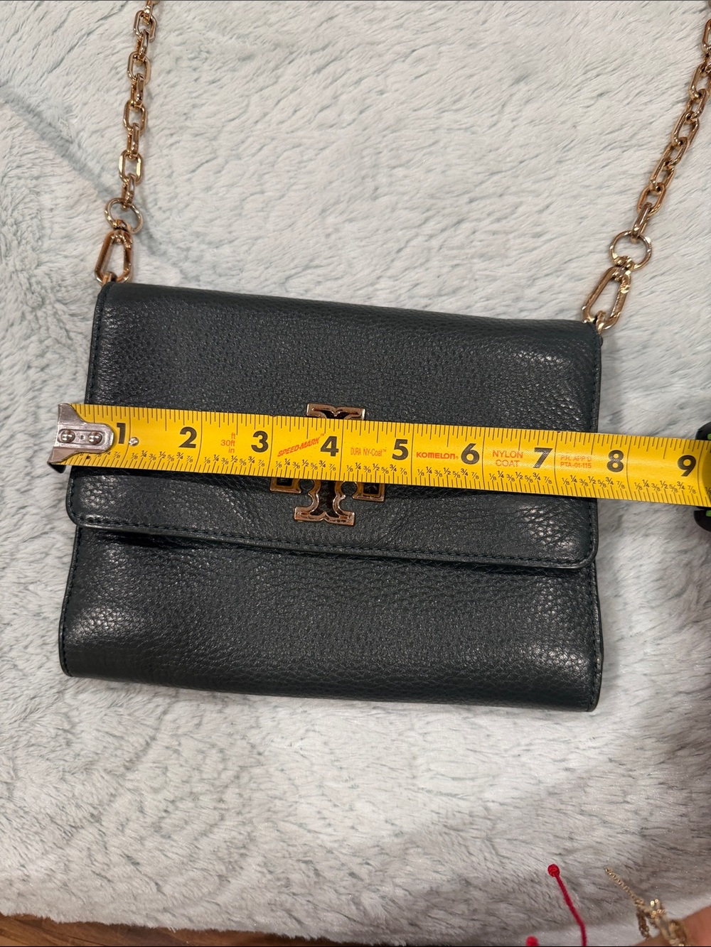 Tory Burch Green Pebbled Leather Chain Crossbody with Gold Logo - Picture 8 of 11